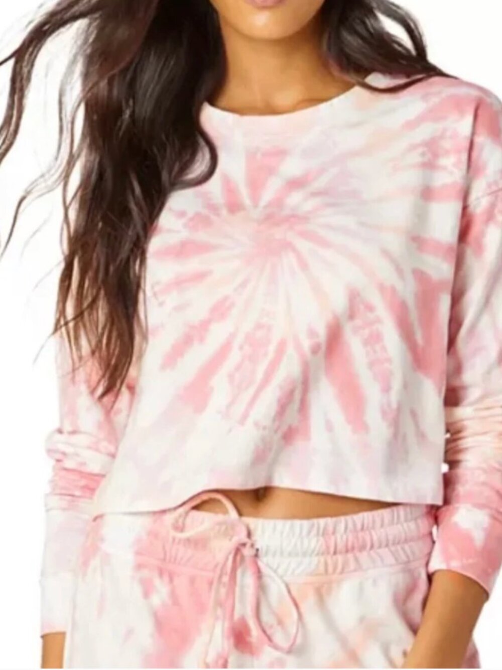 Pink Tie-Dye Fleece Long Sleeve Crop Top & Shorts Set - Co-Ord Loungewear Outfit